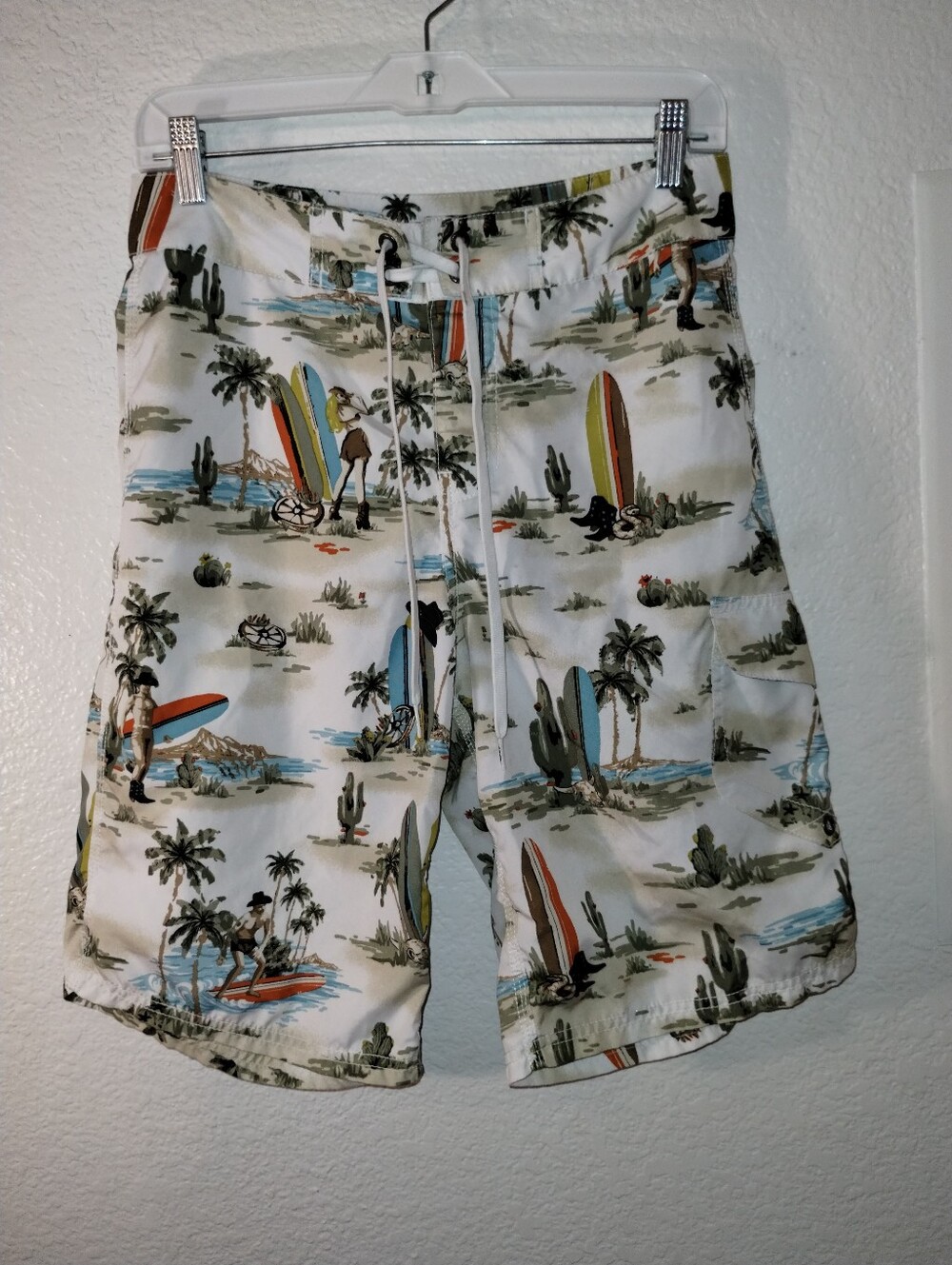 Vintage Men's Cowboy Surf Print Board Swim Shorts sz S/M